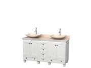 Wyndham Collection Acclaim 60 inch Double Bathroom Vanity in White Ivory Marble Countertop Arista Ivory Marble Sinks and No Mirrors