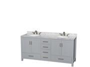Wyndham Collection Sheffield 72 inch Double Bathroom Vanity in Gray White Carrera Marble Countertop Undermount Oval Sinks and No Mirror