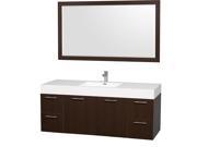 Wyndham Collection Amare 60 inch Single Bathroom Vanity in Espresso with Acrylic Resin Top Integrated Sink and 58 inch Mirror
