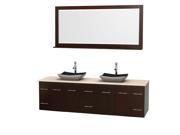 Wyndham Collection Centra 80 inch Double Bathroom Vanity in Espresso Ivory Marble Countertop Altair Black Granite Sinks and 70 inch Mirror