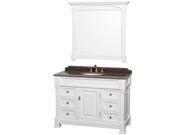 Wyndham Collection Andover 48 inch Single Bathroom Vanity in White Imperial Brown Granite Countertop Undermount Oval Sink and 44 inch Mirror