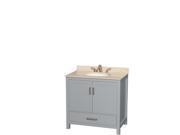 Wyndham Collection Sheffield 36 inch Single Bathroom Vanity in Gray Ivory Marble Countertop Undermount Oval Sink and No Mirror