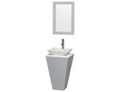 Wyndham Collection Esprit 20 inch Pedestal Bathroom Vanity in Gray White Man Made Stone Countertop Avalon White Carrera Marble Sink and 20 inch Mirror
