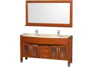 Wyndham Collection Daytona 60 inch Double Bathroom Vanity in Cherry Ivory Marble Countertop White Porcelain Undermount Sinks and 60 inch Mirror