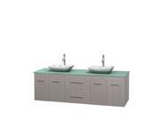 Wyndham Collection Centra 72 inch Double Bathroom Vanity in Gray Oak Green Glass Countertop Avalon White Carrera Marble Sinks and No Mirror