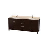 Wyndham Collection Sheffield 80 inch Double Bathroom Vanity in Espresso Ivory Marble Countertop Undermount Square Sinks and No Mirror