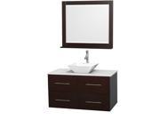 Wyndham Collection Centra 42 inch Single Bathroom Vanity in Espresso White Man Made Stone Countertop Pyra White Porcelain Sink and 36 inch Mirror