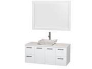 Wyndham Collection Amare 48 inch Single Bathroom Vanity in Glossy White White Man Made Stone Countertop Avalon White Carrera Marble Sink and 46 inch Mirro