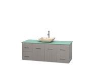 Wyndham Collection Centra 60 inch Single Bathroom Vanity in Gray Oak Green Glass Countertop Avalon Ivory Marble Sink and No Mirror
