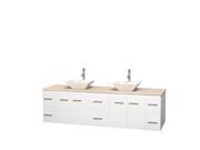 Wyndham Collection Centra 80 inch Double Bathroom Vanity in Matte White Ivory Marble Countertop Pyra White Porcelain Sinks and No Mirror