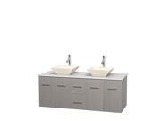 Wyndham Collection Centra 60 inch Double Bathroom Vanity in Gray Oak White Man Made Stone Countertop Pyra Bone Porcelain Sinks and No Mirror