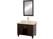 Wyndham Collection Premiere 36 inch Single Bathroom Vanity in Espresso Ivory Marble Countertop Pyra Bone Porcelain Sink and 24 inch Mirror