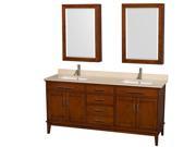 Wyndham Collection Hatton 72 inch Double Bathroom Vanity in Light Chestnut Ivory Marble Countertop Undermount Square Sinks and Medicine Cabinets