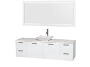 Wyndham Collection Amare 72 inch Single Bathroom Vanity in Glossy White White Man Made Stone Countertop Avalon White Carrera Marble Sink and 70 inch Mirro