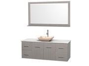 Wyndham Collection Centra 60 inch Single Bathroom Vanity in Gray Oak White Carrera Marble Countertop Avalon Ivory Marble Sink and 58 inch Mirror