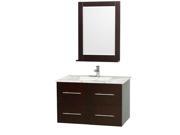 Wyndham Collection Centra 36 inch Single Bathroom Vanity in Espresso White Carrera Marble Countertop Square Porcelain Undermount Sink and 24 inch Mirror