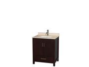 Wyndham Collection Sheffield 30 inch Single Bathroom Vanity in Espresso Ivory Marble Countertop Undermount Square Sink and No Mirror