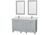 Wyndham Collection Acclaim 60 inch Double Bathroom Vanity in Oyster Gray White Carrera Marble Countertop Undermount Square Sinks and 24 inch Mirrors