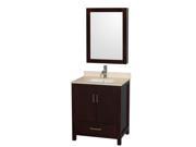 Wyndham Collection Sheffield 30 inch Single Bathroom Vanity in Espresso Ivory Marble Countertop Undermount Square Sink and Medicine Cabinet