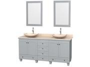 Wyndham Collection Acclaim 72 inch Double Bathroom Vanity in Oyster Gray Ivory Marble Countertop Arista Ivory Marble Sinks and 24 inch Mirrors