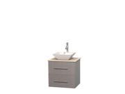 Wyndham Collection Centra 24 inch Single Bathroom Vanity in Gray Oak Ivory Marble Countertop Pyra White Porcelain Sink and No Mirror
