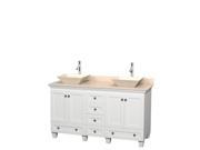 Wyndham Collection Acclaim 60 inch Double Bathroom Vanity in White Ivory Marble Countertop Pyra Bone Sinks and No Mirrors