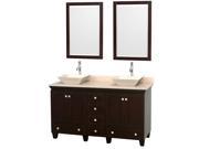Wyndham Collection Acclaim 60 inch Double Bathroom Vanity in Espresso Ivory Marble Countertop Pyra Bone Sinks and 24 inch Mirrors