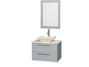 Wyndham Collection Amare 30 inch Single Bathroom Vanity in Dove Gray White Man Made Stone Countertop Avalon Ivory Marble Sink and 24 inch Mirror
