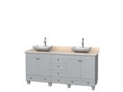 Wyndham Collection Acclaim 72 inch Double Bathroom Vanity in Oyster Gray Ivory Marble Countertop Avalon White Carrera Marble Sinks and No Mirrors