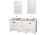 Wyndham Collection Acclaim 72 inch Double Bathroom Vanity in White White Carrera Marble Countertop Pyra White Sinks and 24 inch Mirrors