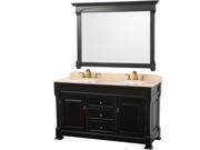 Wyndham Collection Andover 60 inch Double Bathroom Vanity in Black Ivory Marble Countertop Undermount Oval Sinks and 56 inch Mirror