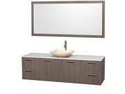Wyndham Collection Amare 72 inch Single Bathroom Vanity in Gray Oak White Man Made Stone Countertop Arista Ivory Marble Sink and 70 inch Mirror