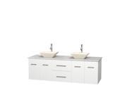 Wyndham Collection Centra 72 inch Double Bathroom Vanity in Matte White White Man Made Stone Countertop Pyra Bone Porcelain Sinks and No Mirror