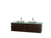 Wyndham Collection Centra 80 inch Double Bathroom Vanity in Espresso Green Glass Countertop Avalon Ivory Marble Sinks and No Mirror