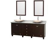 Wyndham Collection Acclaim 80 inch Double Bathroom Vanity in Espresso White Carrera Marble Countertop Arista Ivory Marble Sinks and 24 inch Mirrors