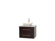 Wyndham Collection Centra 30 inch Single Bathroom Vanity in Espresso White Man Made Stone Countertop Pyra Bone Porcelain Sink and No Mirror