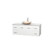 Wyndham Collection Centra 60 inch Single Bathroom Vanity in Matte White White Carrera Marble Countertop Arista Ivory Marble Sink and No Mirror