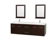 Wyndham Collection Centra 72 inch Double Bathroom Vanity in Espresso White Man Made Stone Countertop Undermount Square Sink and 24 inch Mirrors