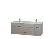 Wyndham Collection Centra 60 inch Double Bathroom Vanity in Gray Oak Green Glass Countertop Undermount Square Sinks and No Mirror