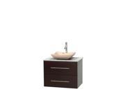 Wyndham Collection Centra 30 inch Single Bathroom Vanity in Espresso White Carrera Marble Countertop Avalon Ivory Marble Sink and No Mirror