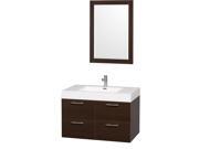 Wyndham Collection Amare 36 inch Single Bathroom Vanity in Espresso with Acrylic Resin Top Integrated Sink and 24 inch Mirror