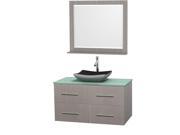 Wyndham Collection Centra 42 inch Single Bathroom Vanity in Gray Oak Green Glass Countertop Altair Black Granite Sink and 36 inch Mirror
