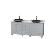 Wyndham Collection Acclaim 80 inch Double Bathroom Vanity in Oyster Gray White Carrera Marble Countertop Altair Black Granite Sinks and No Mirrors