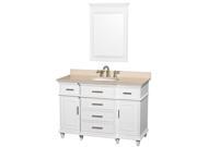 Wyndham Collection Berkeley 48 inch Single Bathroom Vanity in White with Ivory Marble Top with White Undermount Oval Sink and 24 inch Mirror