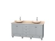 Wyndham Collection Acclaim 72 inch Double Bathroom Vanity in Oyster Gray Ivory Marble Countertop Arista Ivory Marble Sinks and No Mirrors