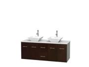 Wyndham Collection Centra 60 inch Double Bathroom Vanity in Espresso White Man Made Stone Countertop Pyra White Porcelain Sinks and No Mirror