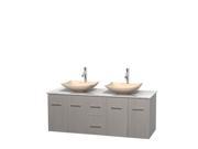 Wyndham Collection Centra 60 inch Double Bathroom Vanity in Gray Oak White Carrera Marble Countertop Arista Ivory Marble Sinks and No Mirror