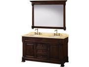 Wyndham Collection Andover 60 inch Double Bathroom Vanity in Dark Cherry Ivory Marble Countertop Undermount Oval Sinks and 56 inch Mirror