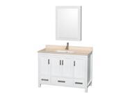 Wyndham Collection Sheffield 48 inch Single Bathroom Vanity in White Ivory Marble Countertop Undermount Square Sink and Medicine Cabinet