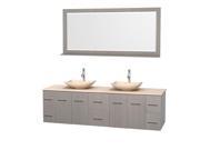 Wyndham Collection Centra 80 inch Double Bathroom Vanity in Gray Oak Ivory Marble Countertop Arista Ivory Marble Sinks and 70 inch Mirror